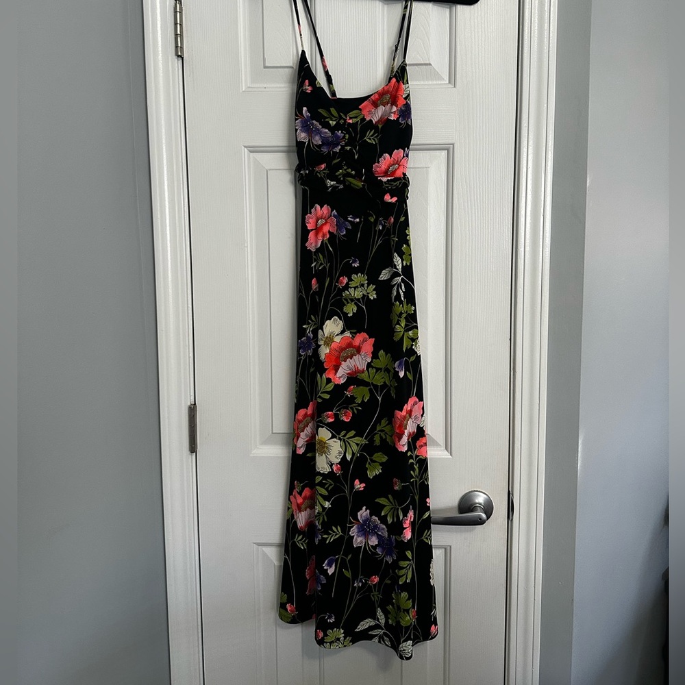 Express Black Midi Dress with Pink, Purple & Green Floral Print
